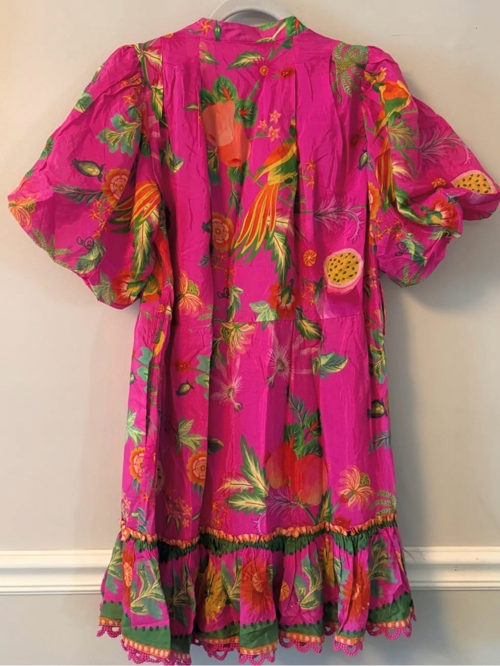 EUC FARM RIO Pink Delicate Fruit Garden Mini Dress with Belt - Size Small - Picture 4 of 6